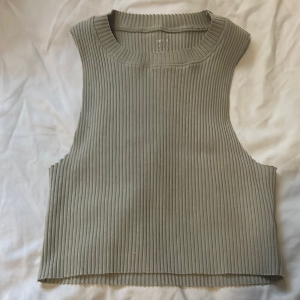 Aerie Green Ribbed Crop Muscle Tee